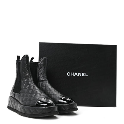 Chanel Lambskin Patent CC Cap Toe Quilted Short Platform Boots 39 Black 10 of 10