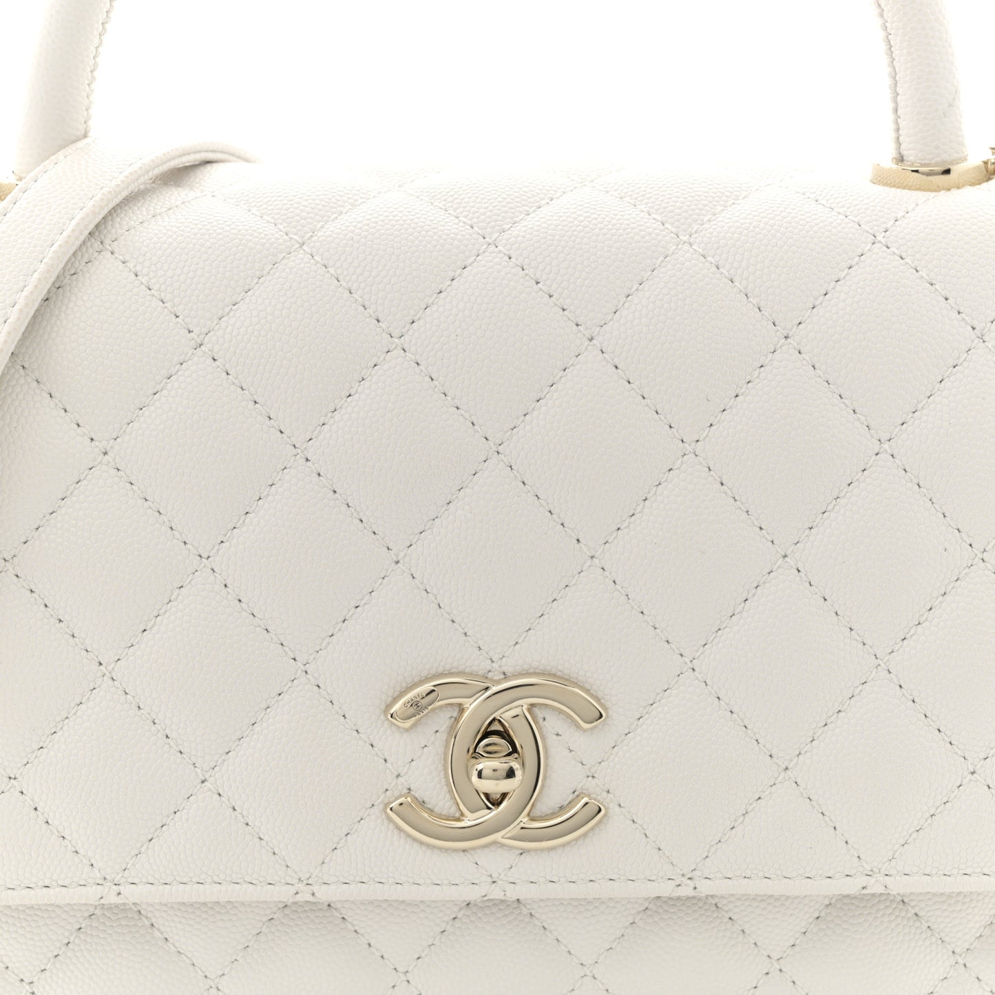 Caviar Quilted Small Coco Handle Flap White