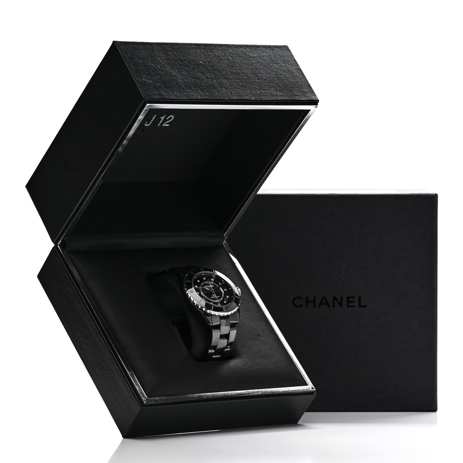 Chanel Stainless Steel Ceramic Diamond 38mm J12 Automatic Watch Black 5 of 5