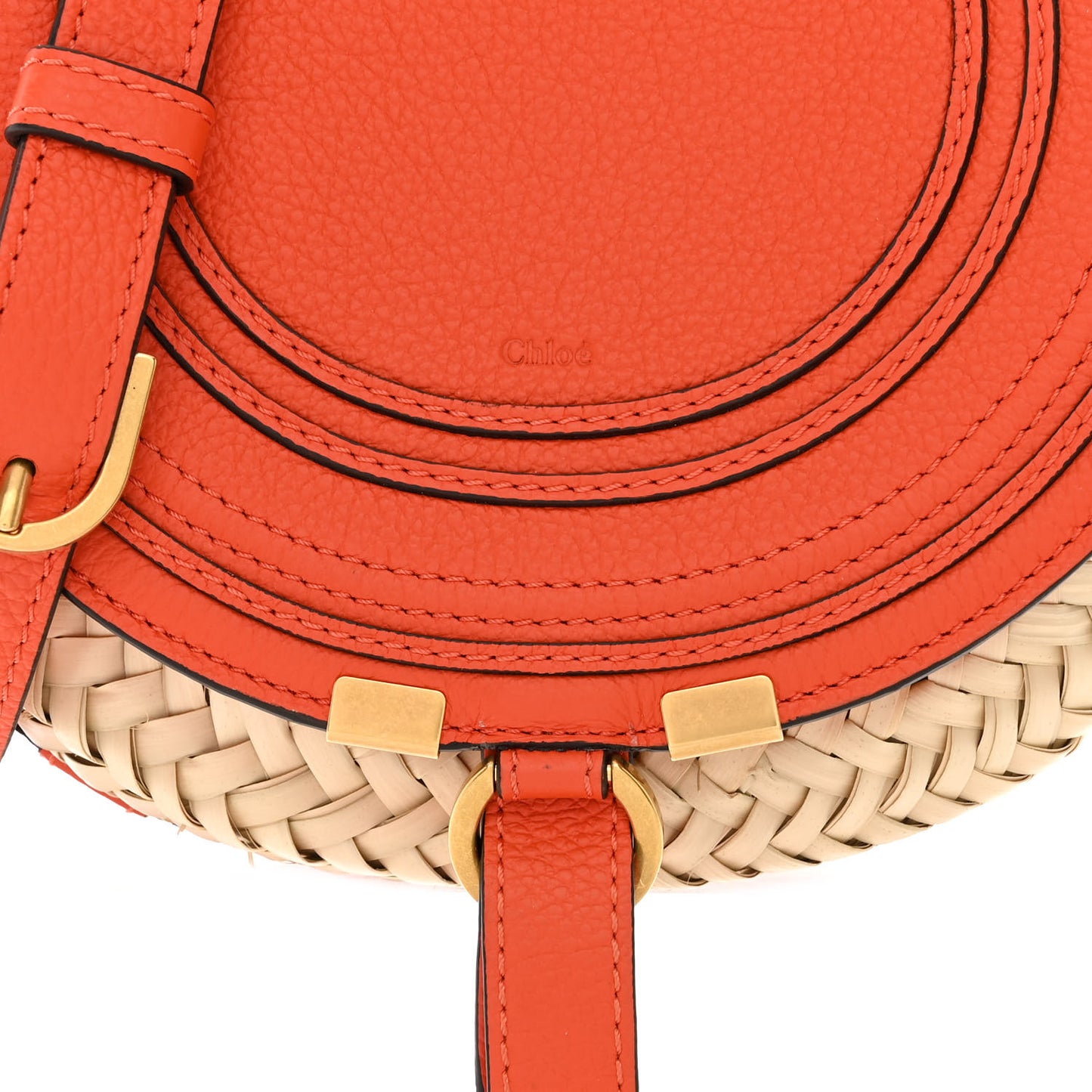 Raffia Calfskin Marcie Basket Small Marcie Round Crossbody Bag Orange Fizz