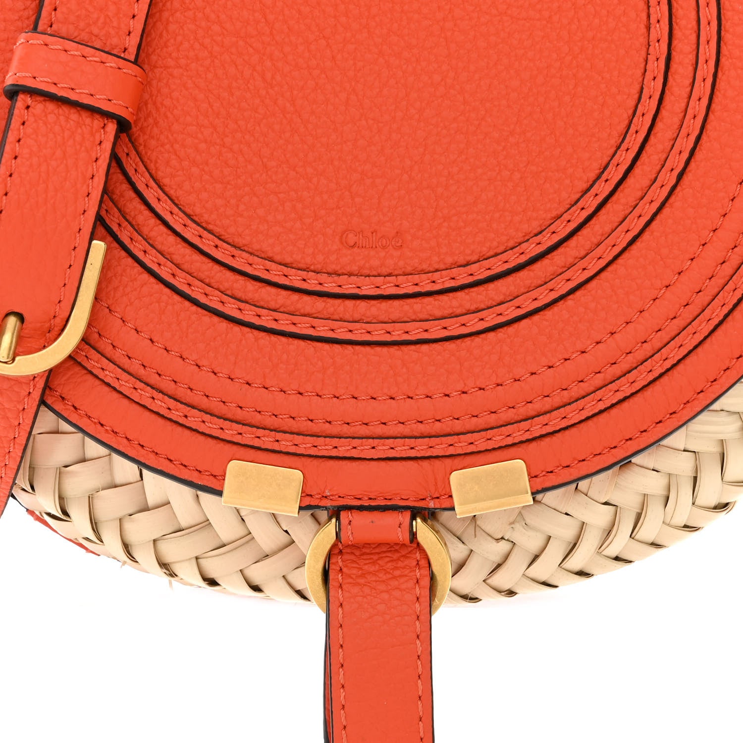 Chloe Raffia Calfskin Marcie Basket Small Marcie Round Crossbody Bag Orange Fizz 8 of 13