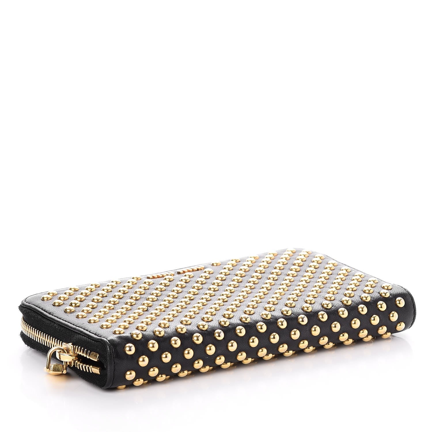 Miu Miu Nappa Metal Studded Zip Around Wallet Nero Black 4 of 6