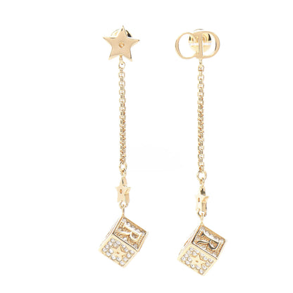 Christian Dior Crystal Star Dice Dangle Earrings Gold 1 of 3