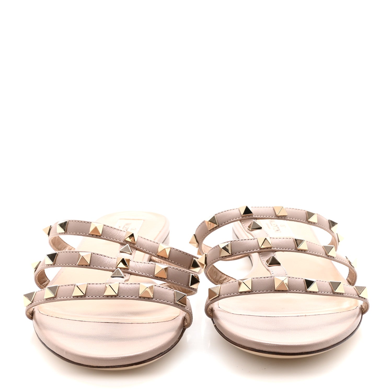 Valentino Garavani Calfskin Rockstud Caged Flat Slide Sandals 41 Poudre 3 of 8