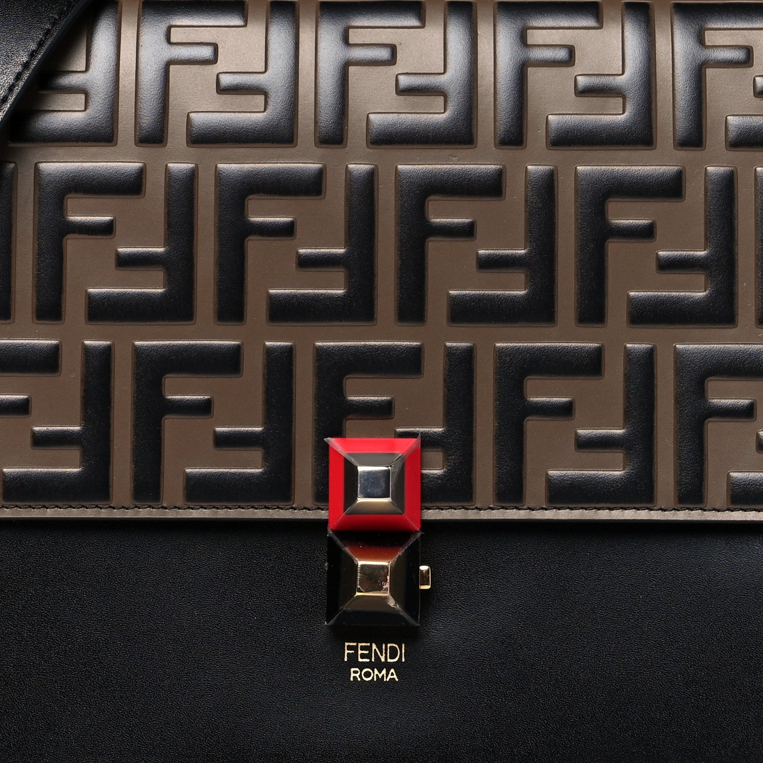 Fendi Vitello Liberty Bi-Color FF 1974 Embossed Kan I Shoulder Bag Black Maya 10 of 14