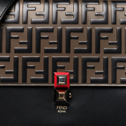 Fendi Vitello Liberty Bi-Color FF 1974 Embossed Kan I Shoulder Bag Black Maya 10 of 14