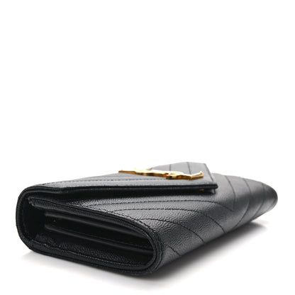 Saint Laurent Grain De Poudre Matelasse Chevron Monogram Flap Wallet Black 4 of 11