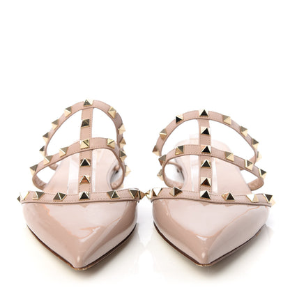 Valentino Garavani Patent Rockstud Flat Cage Mules 39 Poudre 2 of 11