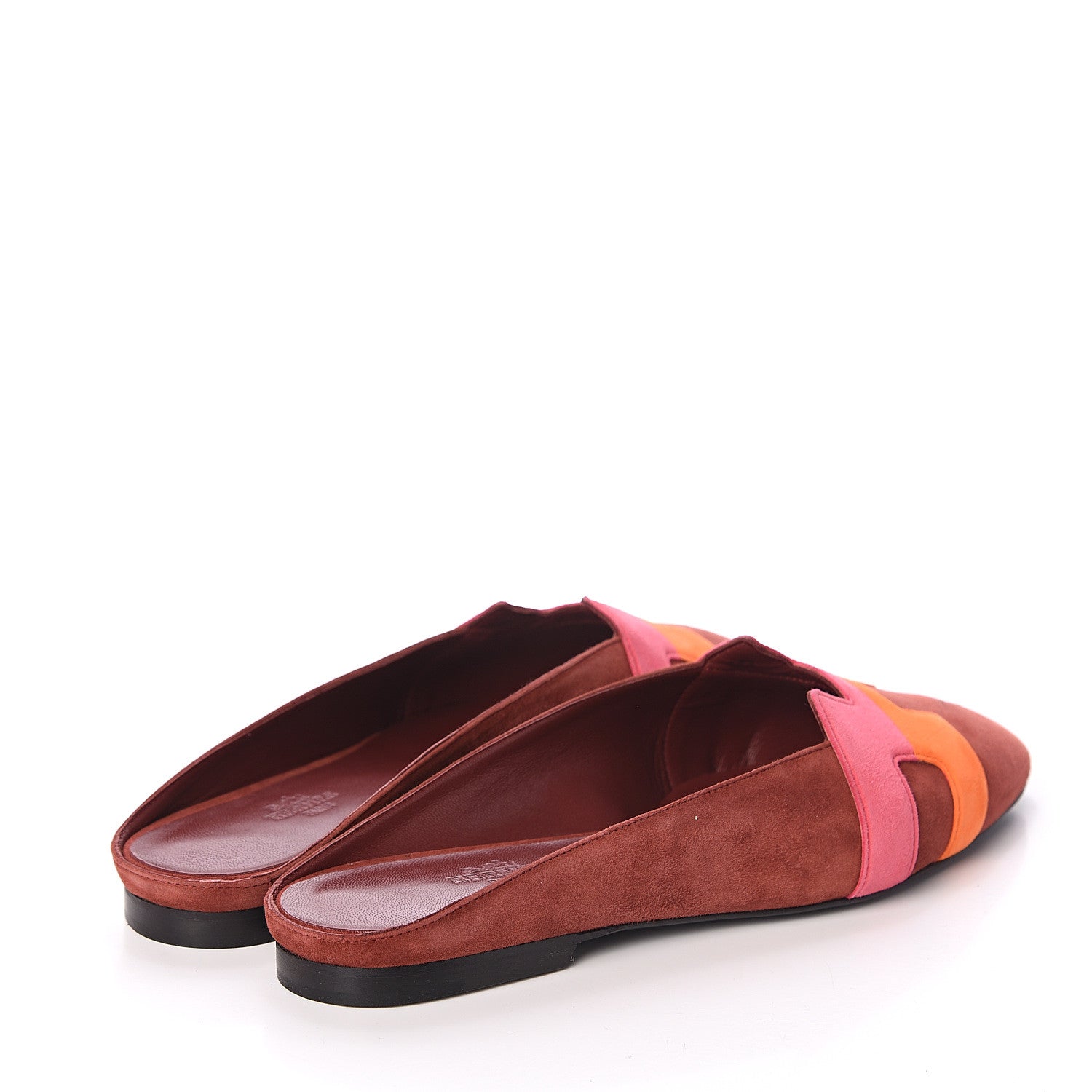 Hermes Velvet Goatskin Mens Roxane Mules 37 Multicolor Brun Acajo 4 of 7