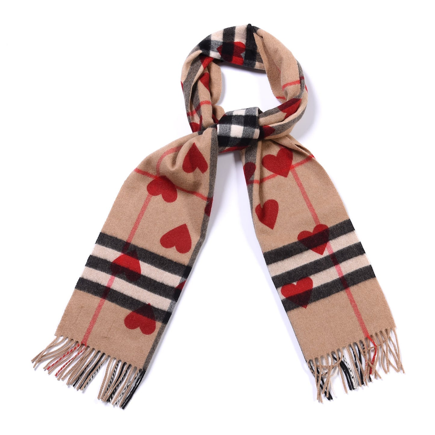 Cashmere Giant Heart Fringe Scarf Camel