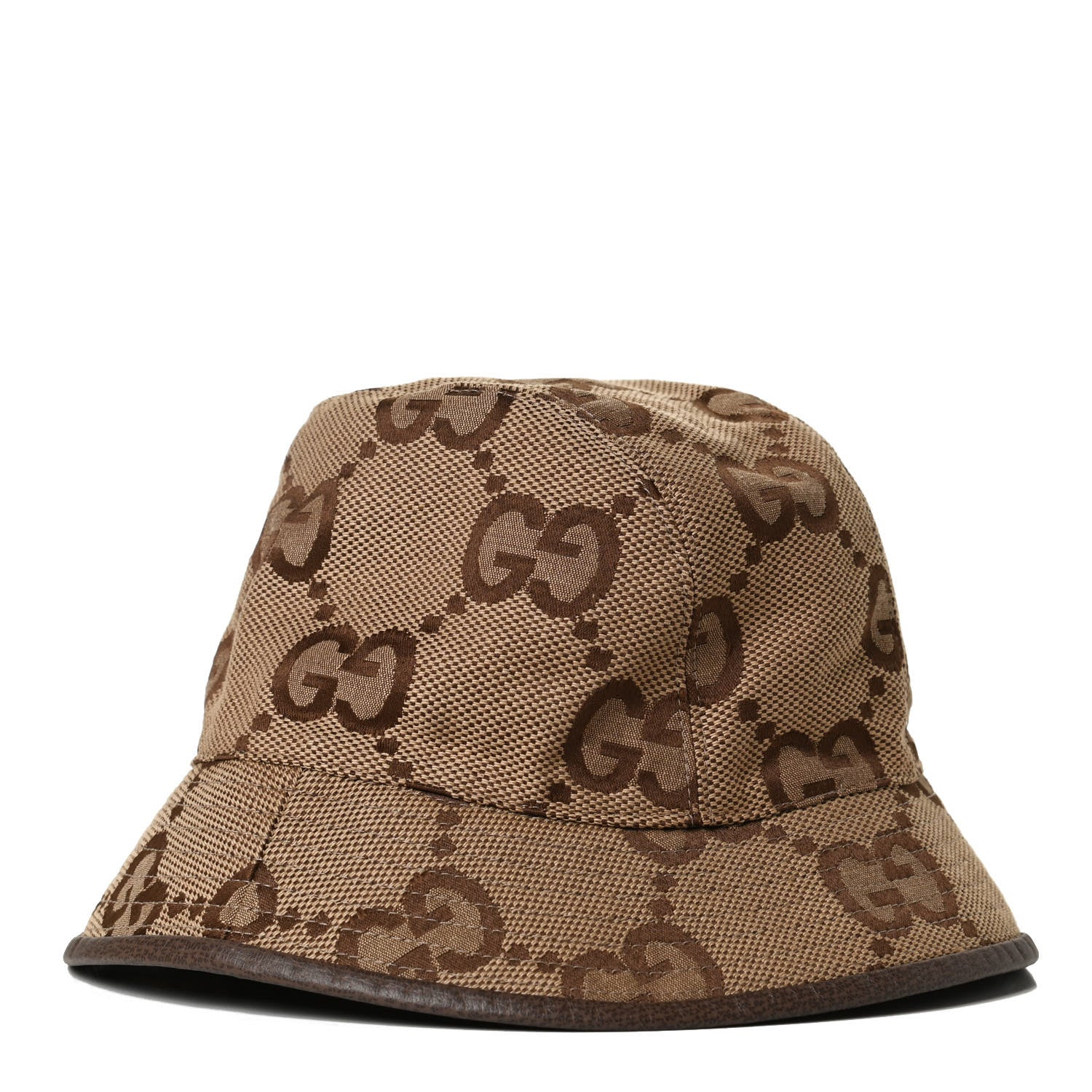 Gucci Monogram Jumbo GG Bucket Hat L Camel Ebony New Acero 1 of 11