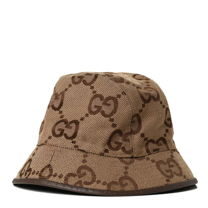 Gucci Monogram Jumbo GG Bucket Hat L Camel Ebony New Acero 1 of 11
