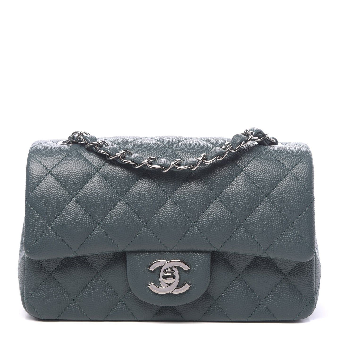 Caviar Quilted Mini Rectangular Flap Dark Green