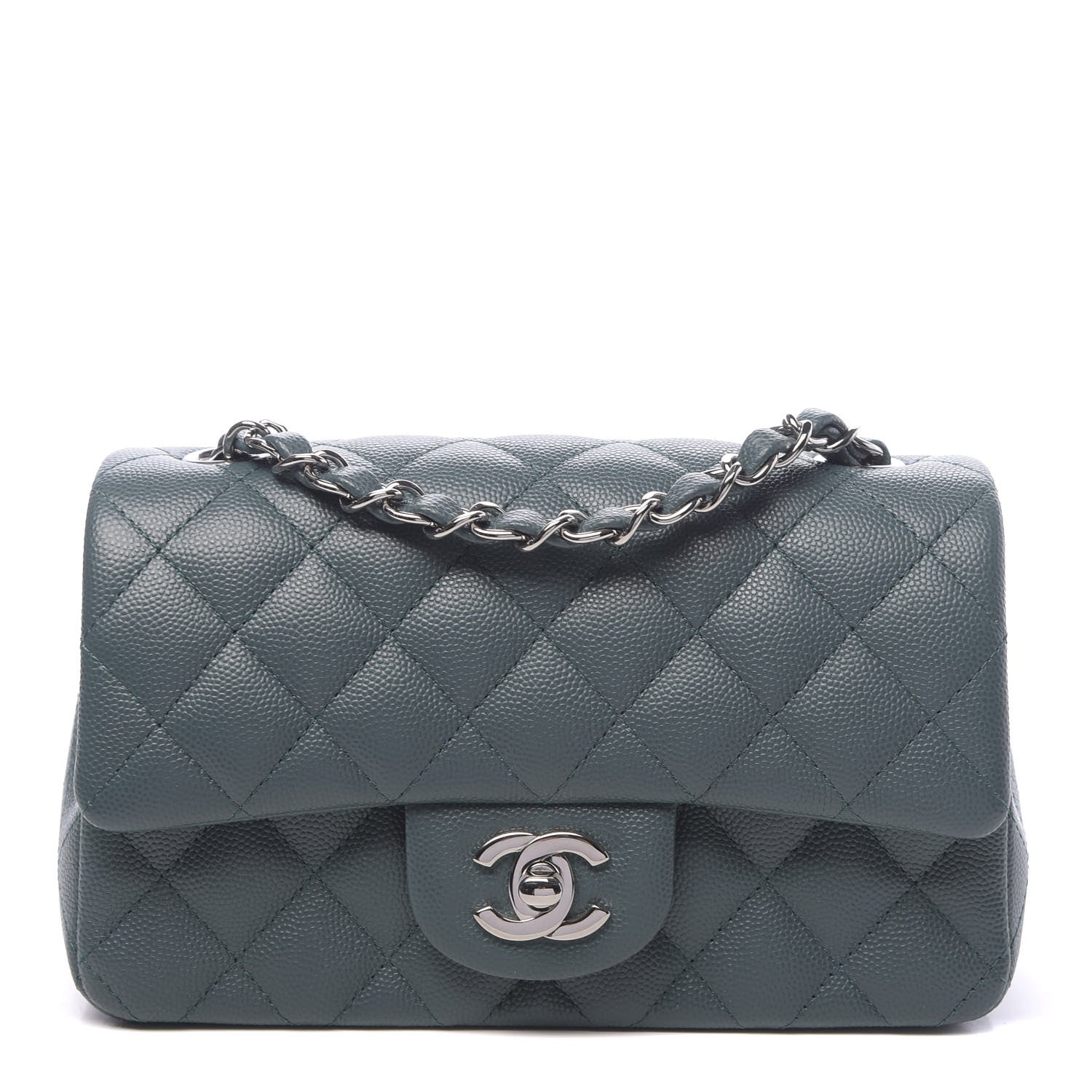 Chanel Caviar Quilted Mini Rectangular Flap Dark Green 1 of 10