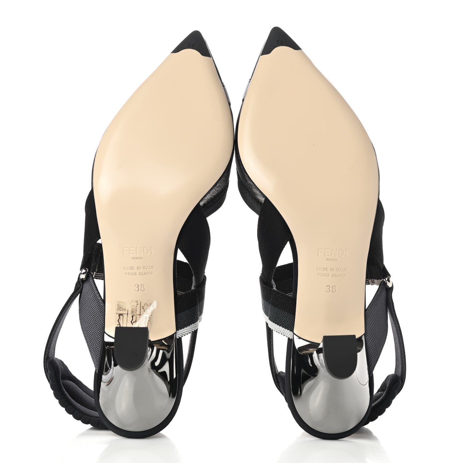Fendi Technical Mesh Colibri 55mm Slingback Pumps 38 Black Asfalto 5 of 8