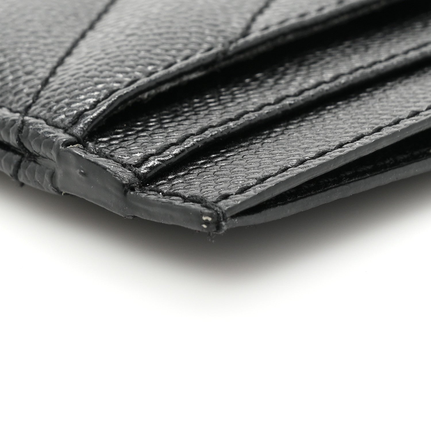 Saint Laurent Grain De Poudre Matelasse Chevron Monochrome Monogram Credit Card Case Black 11 of 11