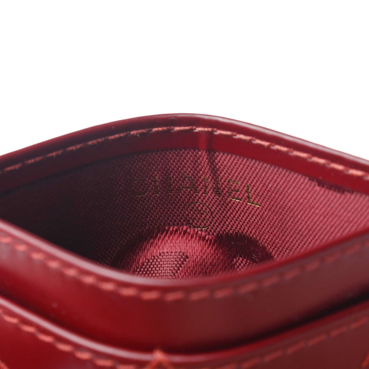 Calfskin Diamond Stitched Card Holder Red