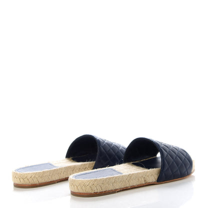 Chanel Lambskin Quilted CC Espadrille Slip On Sandals 41 Navy 4 of 10