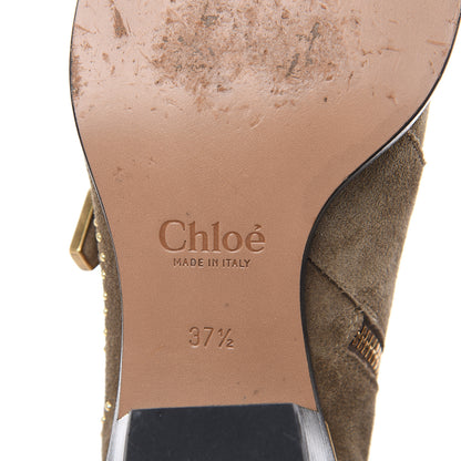 Chloe Suede Sheepskin Studded Susanna Ankle Boots 37.5 Green 6 of 11