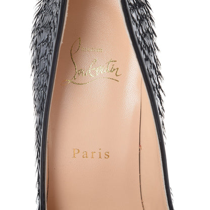 Christian Louboutin Patent Pigalle Follies Fringed Crow 100 Pumps 37.5 Black 7 of 8