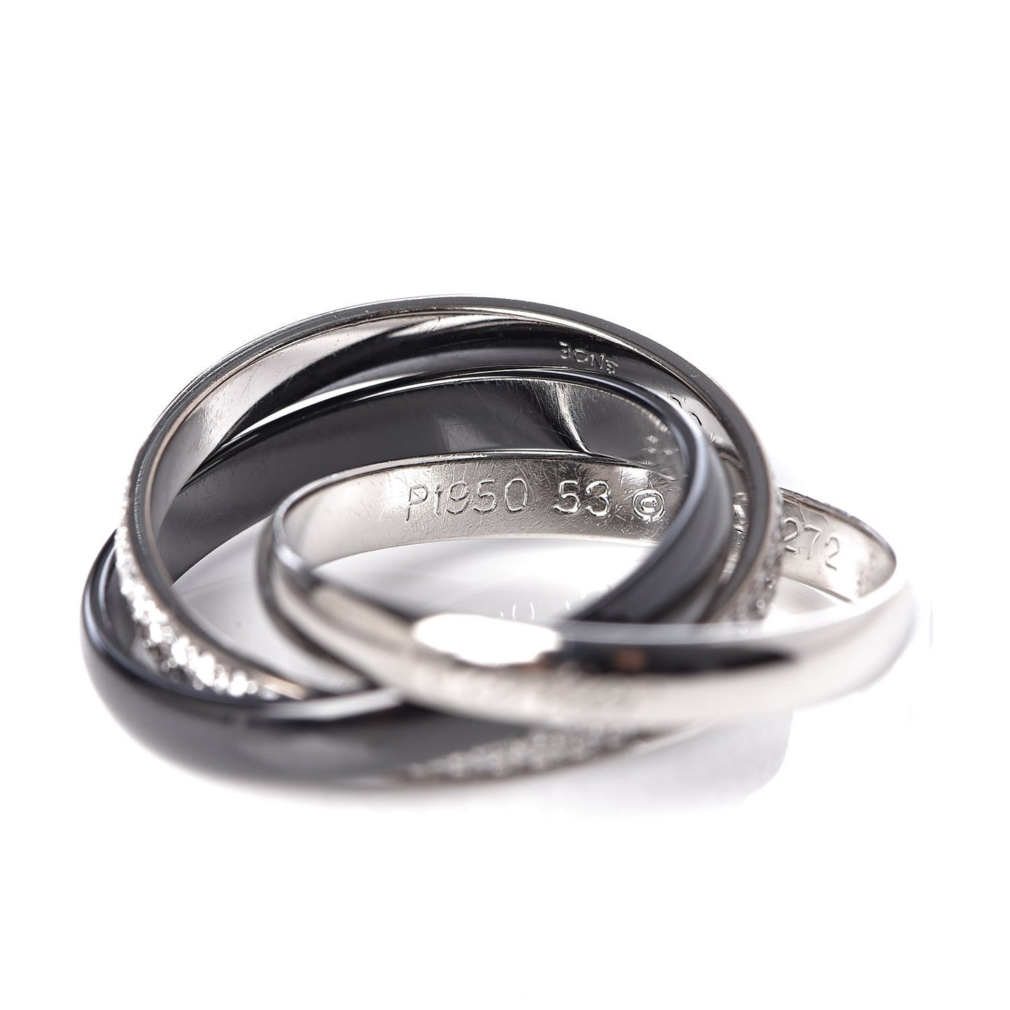18K White Gold Platinum Diamond Ceramic Small Trinity Ring 53 6.25