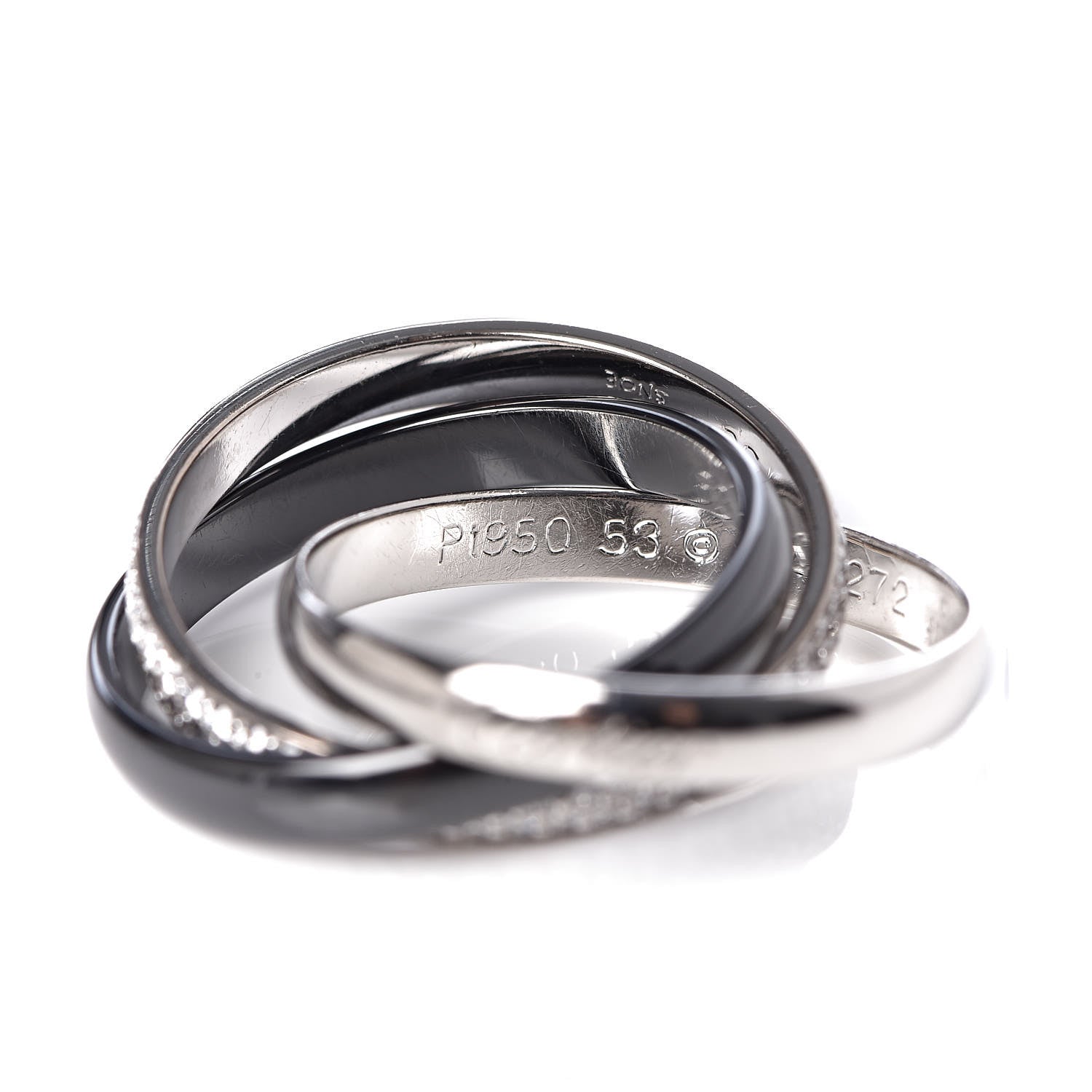 Cartier 18K White Gold Platinum Diamond Ceramic Small Trinity Ring 53 6.25 4 of 6