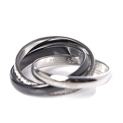 Cartier 18K White Gold Platinum Diamond Ceramic Small Trinity Ring 53 6.25 4 of 6