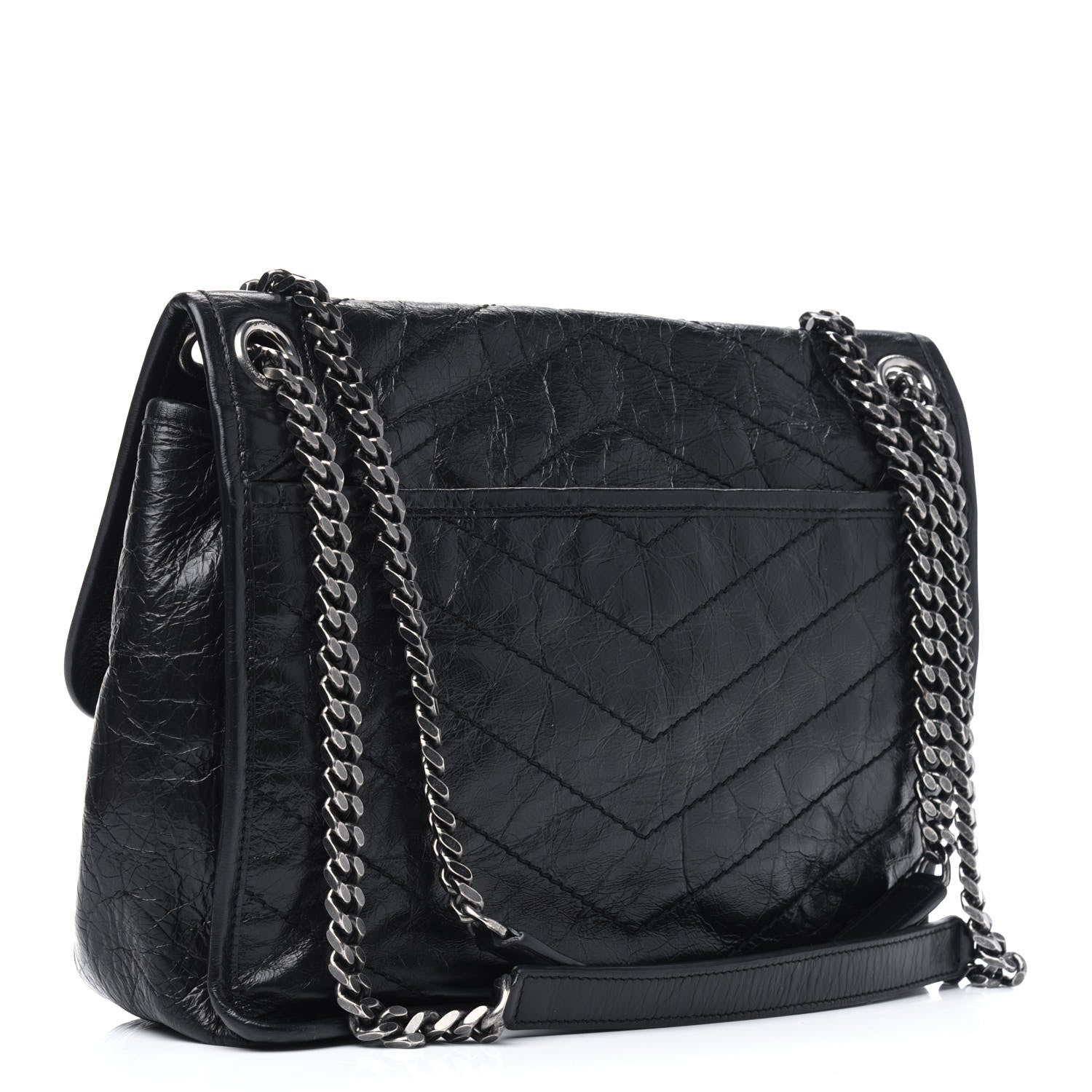 Saint Laurent Crinkled Calfskin Matelasse Monogram Medium Niki Chain Satchel Black 3 of 17