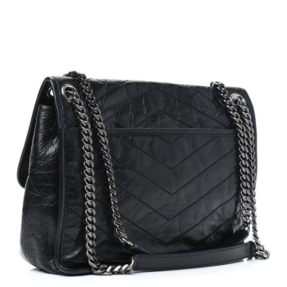 Saint Laurent Crinkled Calfskin Matelasse Monogram Medium Niki Chain Satchel Black 3 of 17