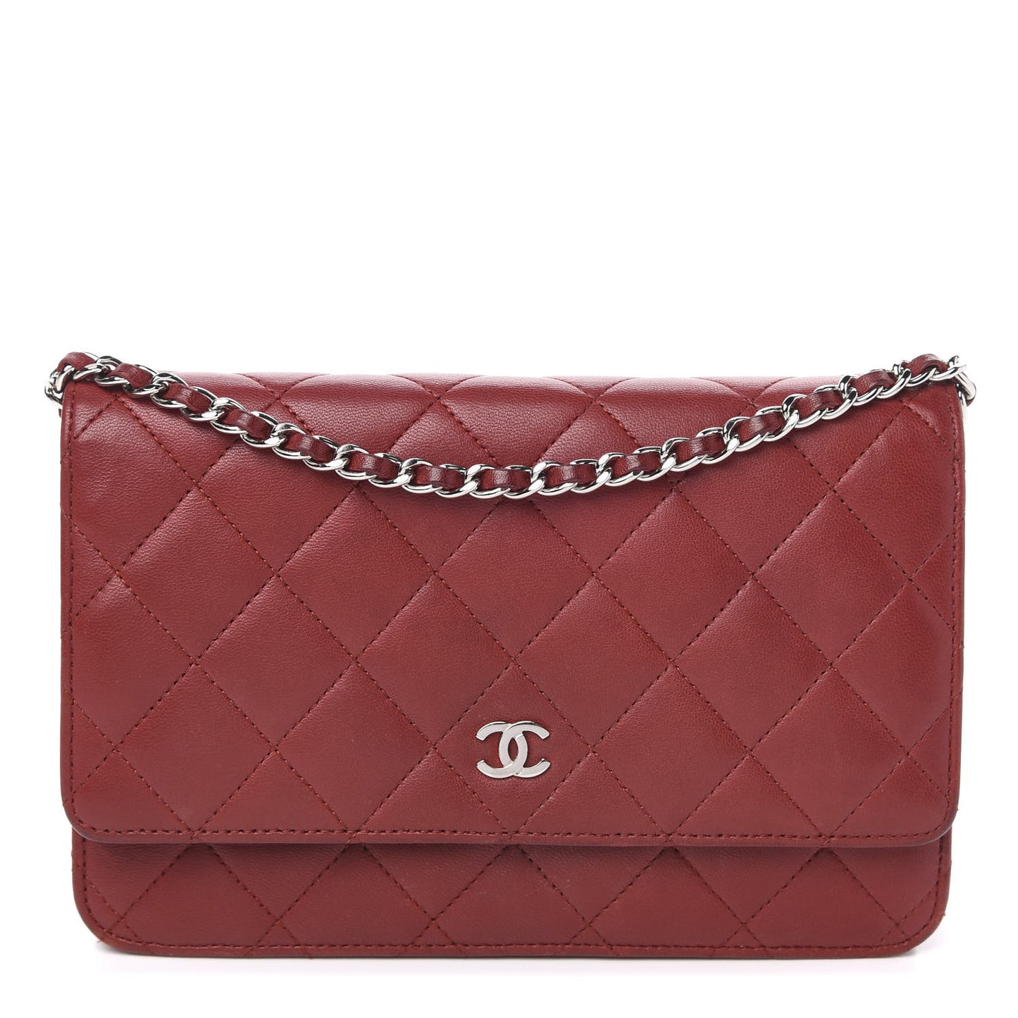 Lambskin Quilted Wallet On Chain WOC Red