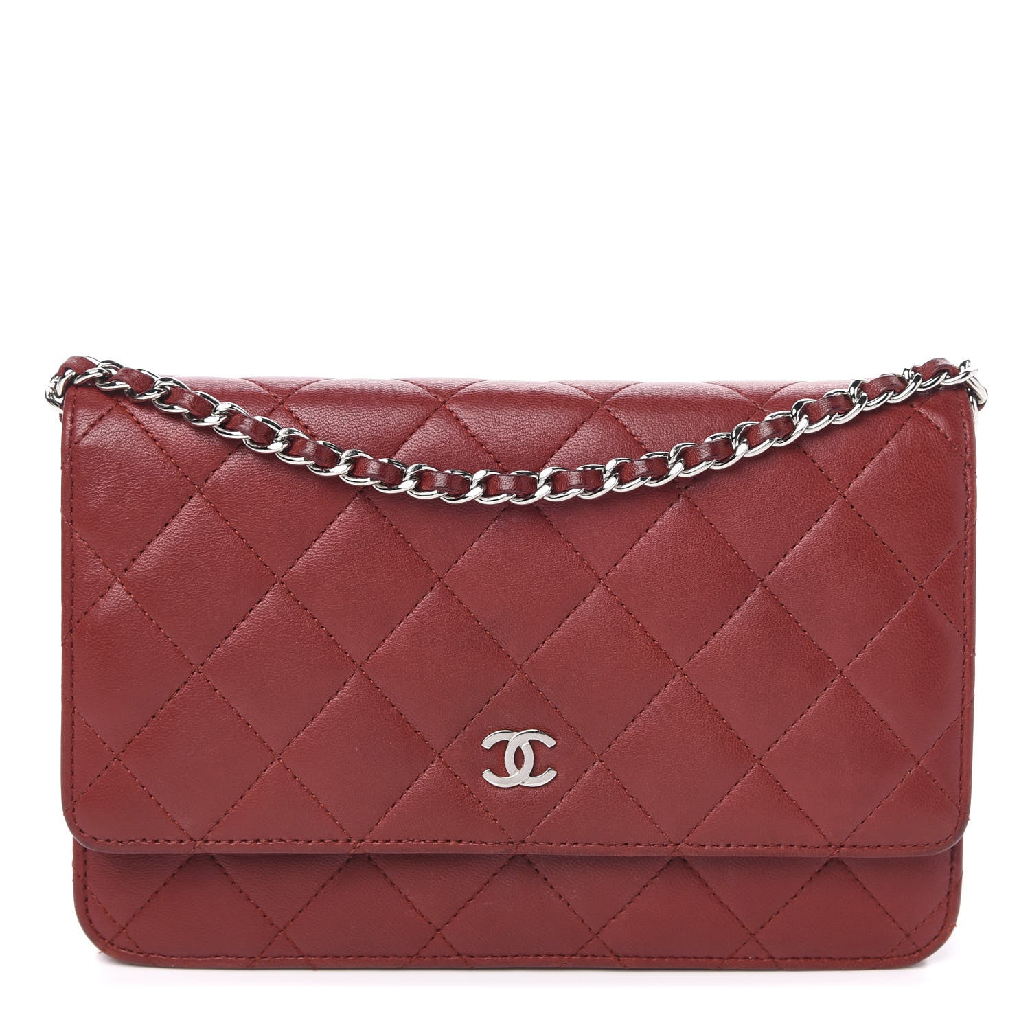 Chanel Lambskin Quilted Wallet On Chain WOC Red 1 of 12