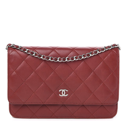 Chanel Lambskin Quilted Wallet On Chain WOC Red 1 of 12