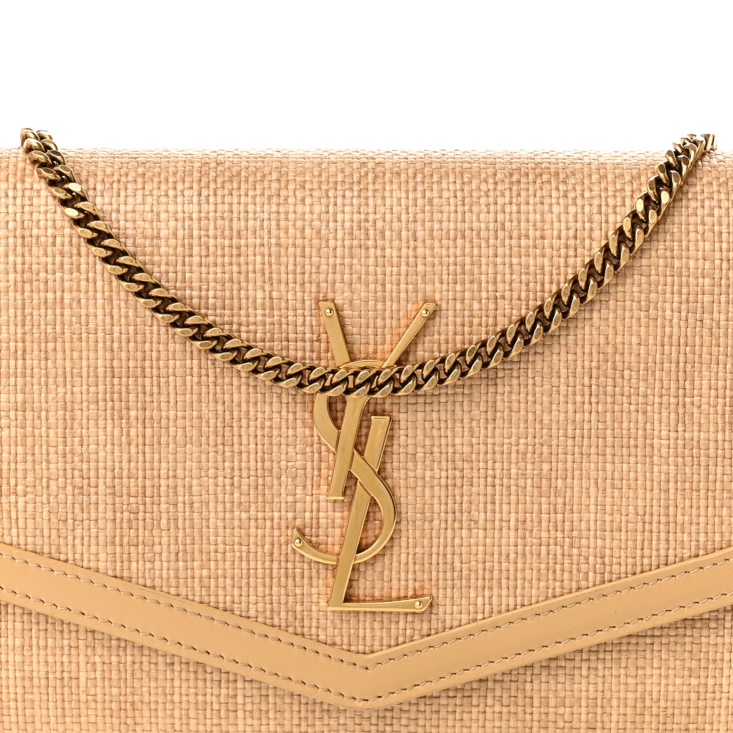 Micro Raffia Monogram Uptown Chain Wallet Natural Hay Blush