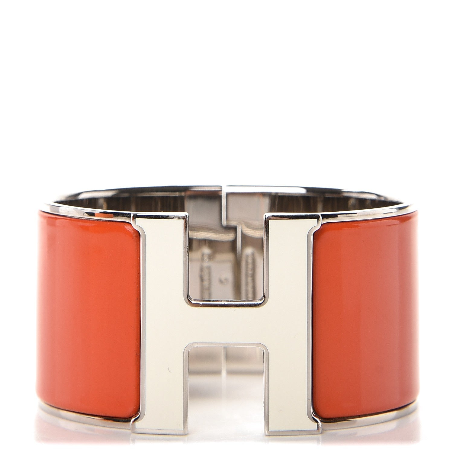 Hermes Enamel Extra Wide Clic Clac H Bracelet GM Orange Fruite White 1 of 4