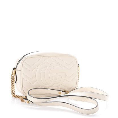 Gucci Calfskin Matelasse Mini GG Marmont Chain Shoulder Bag White 3 of 8