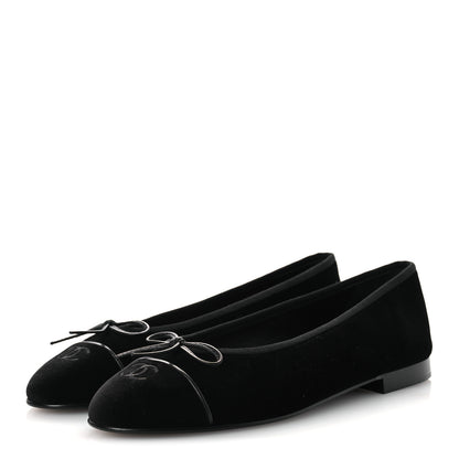 Chanel Velvet Cap Toe Ballerina Flats 40 Black 4 of 12