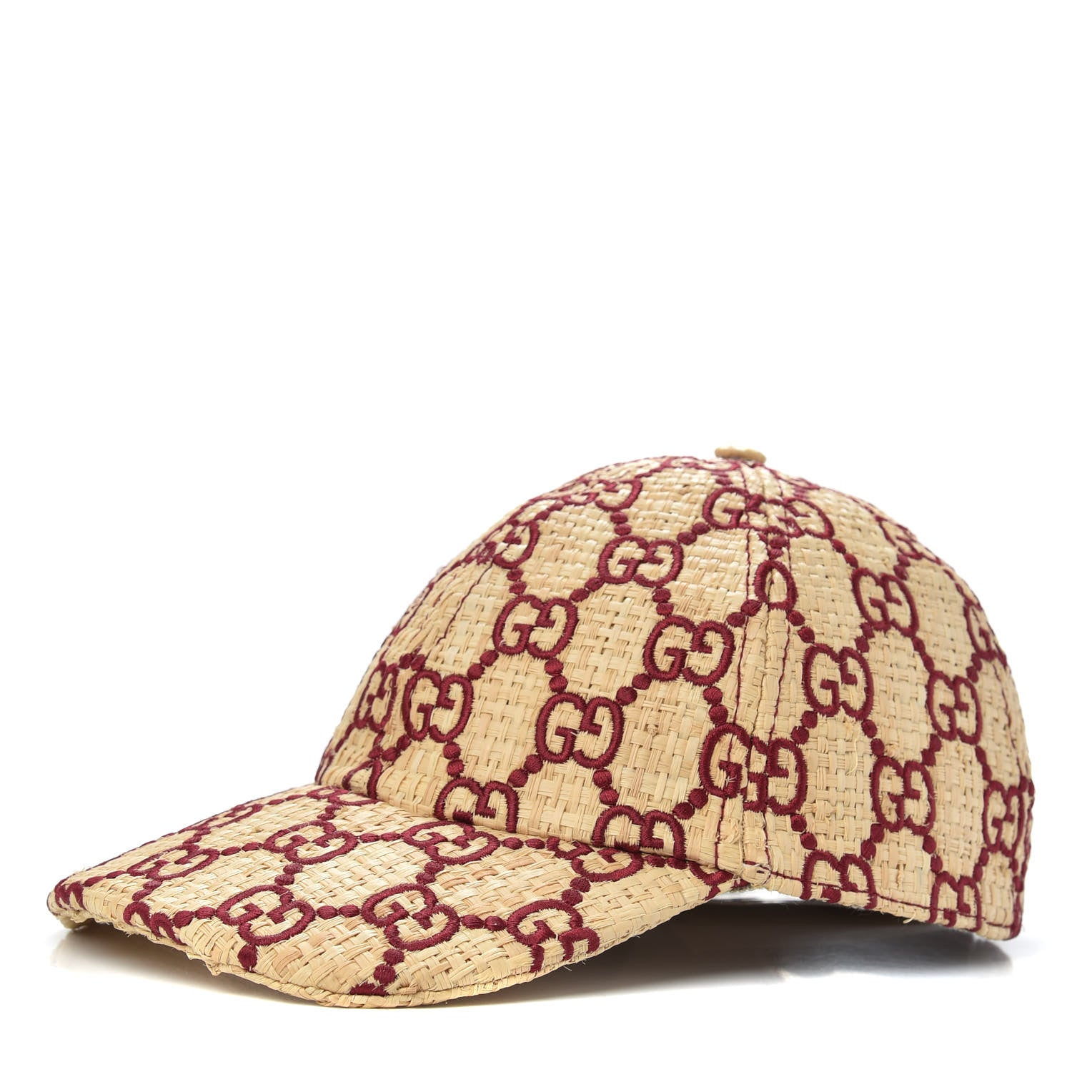 Gucci Raffia GG Monogram Elaphe Embroidered Aisha Baseball Hat M Ivory Bordeaux 1 of 7