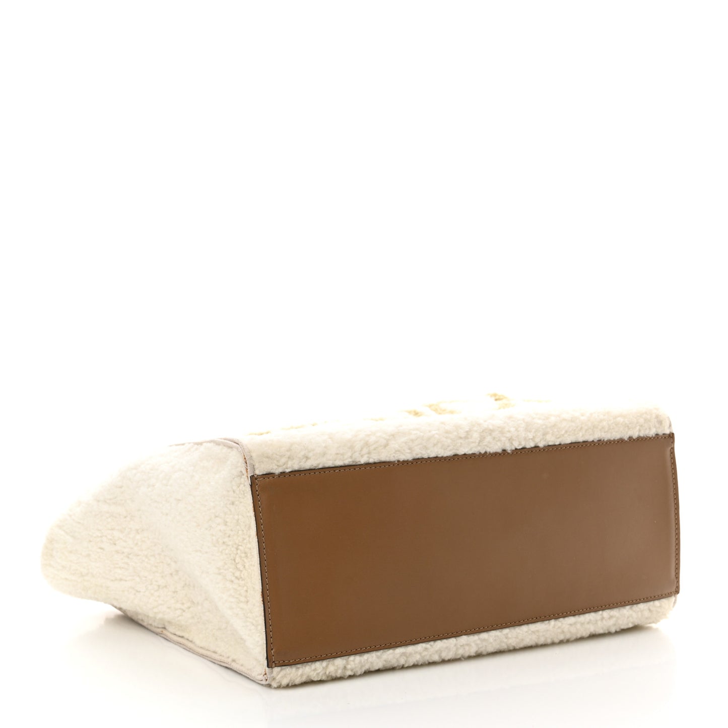 Shearling Vitello King Logo Medium Fendi Sunshine Shopper Tote White