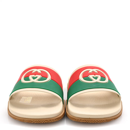 Gucci Rubber Web Womens Interlocking G Slide Sandals 37 Mystic White Green Red 3 of 9