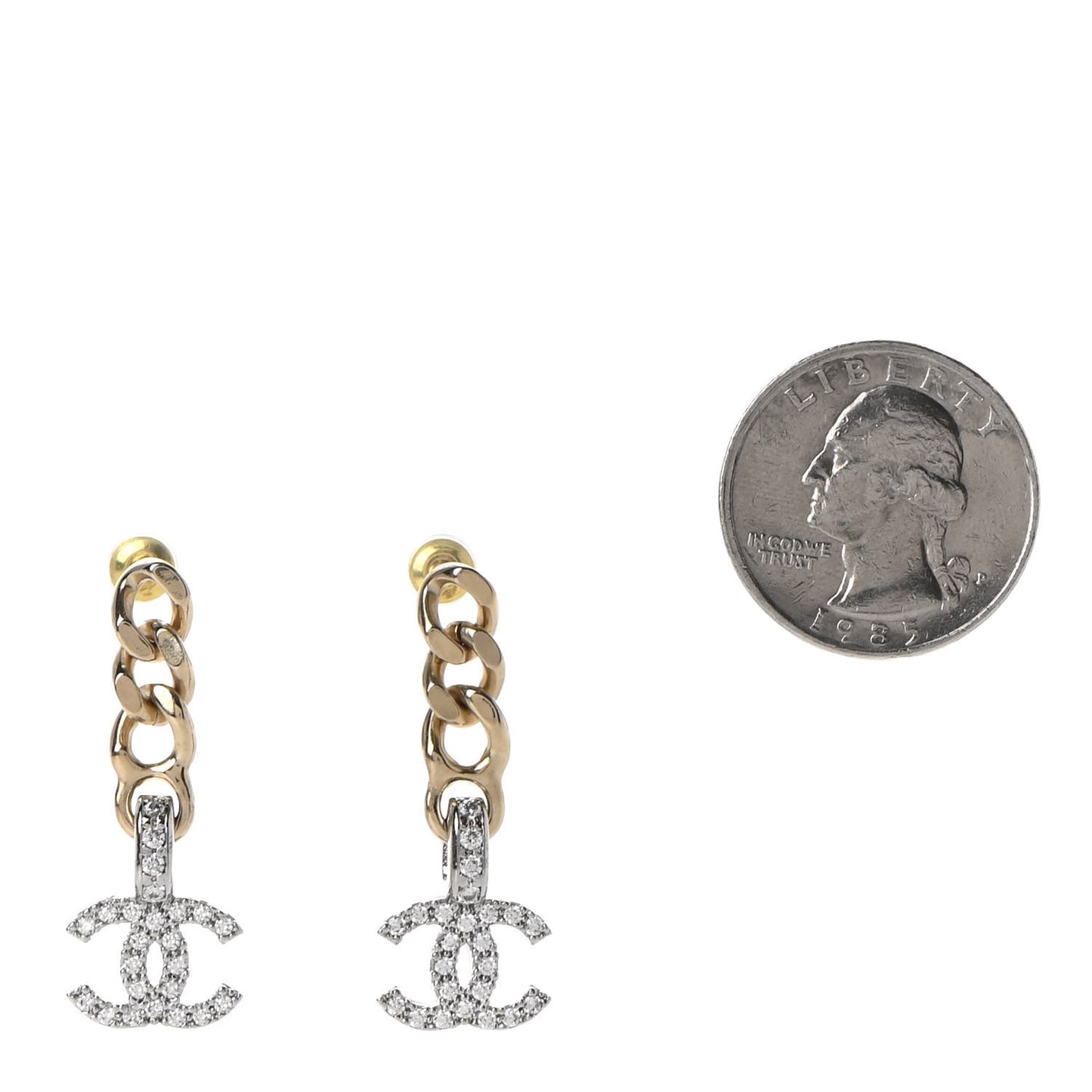 Metal Crystal CC Chain Drop Earrings Gold