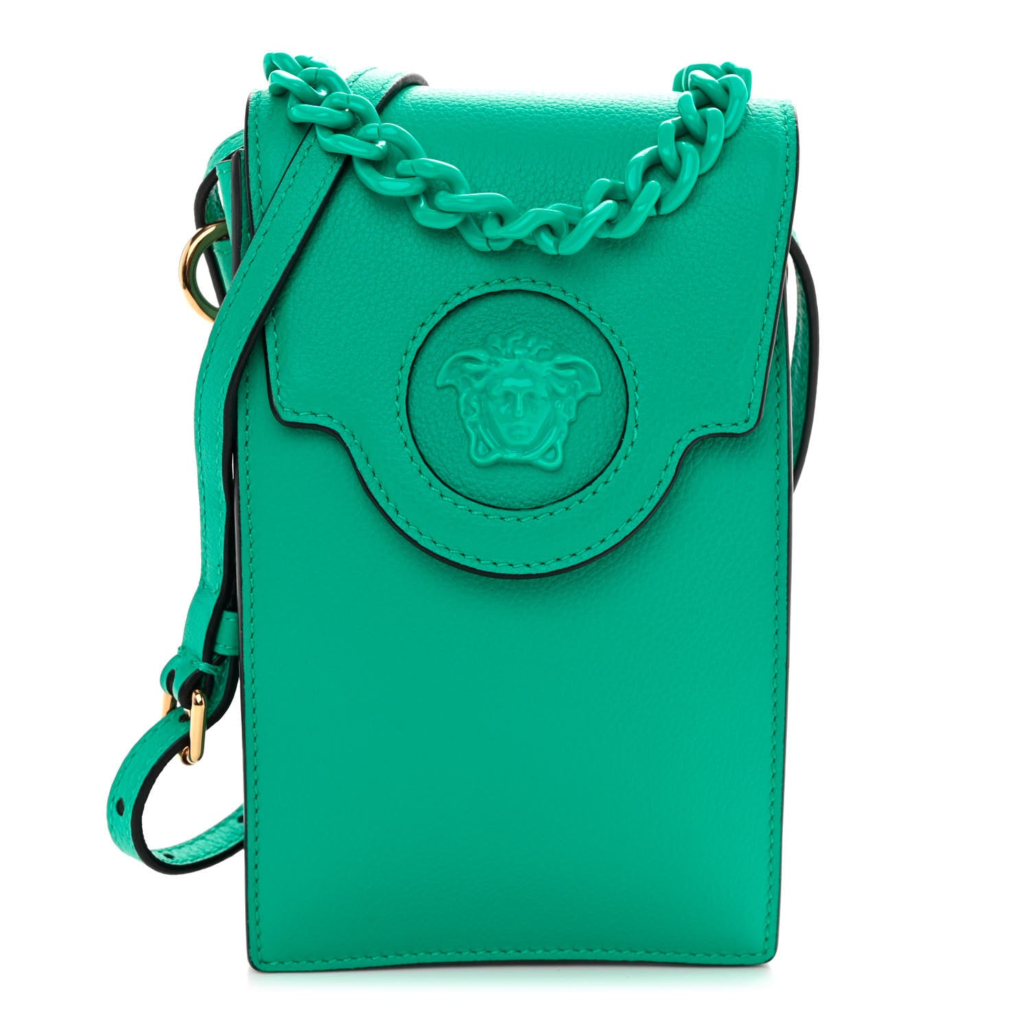Versace Calfskin La Medusa Chain Crossbody Phone Pouch Turquoise 1 of 9