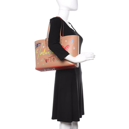 Christian Louboutin Calfskin Loubitag Spikes Small East West Cabata Tote Nude 2 of 16