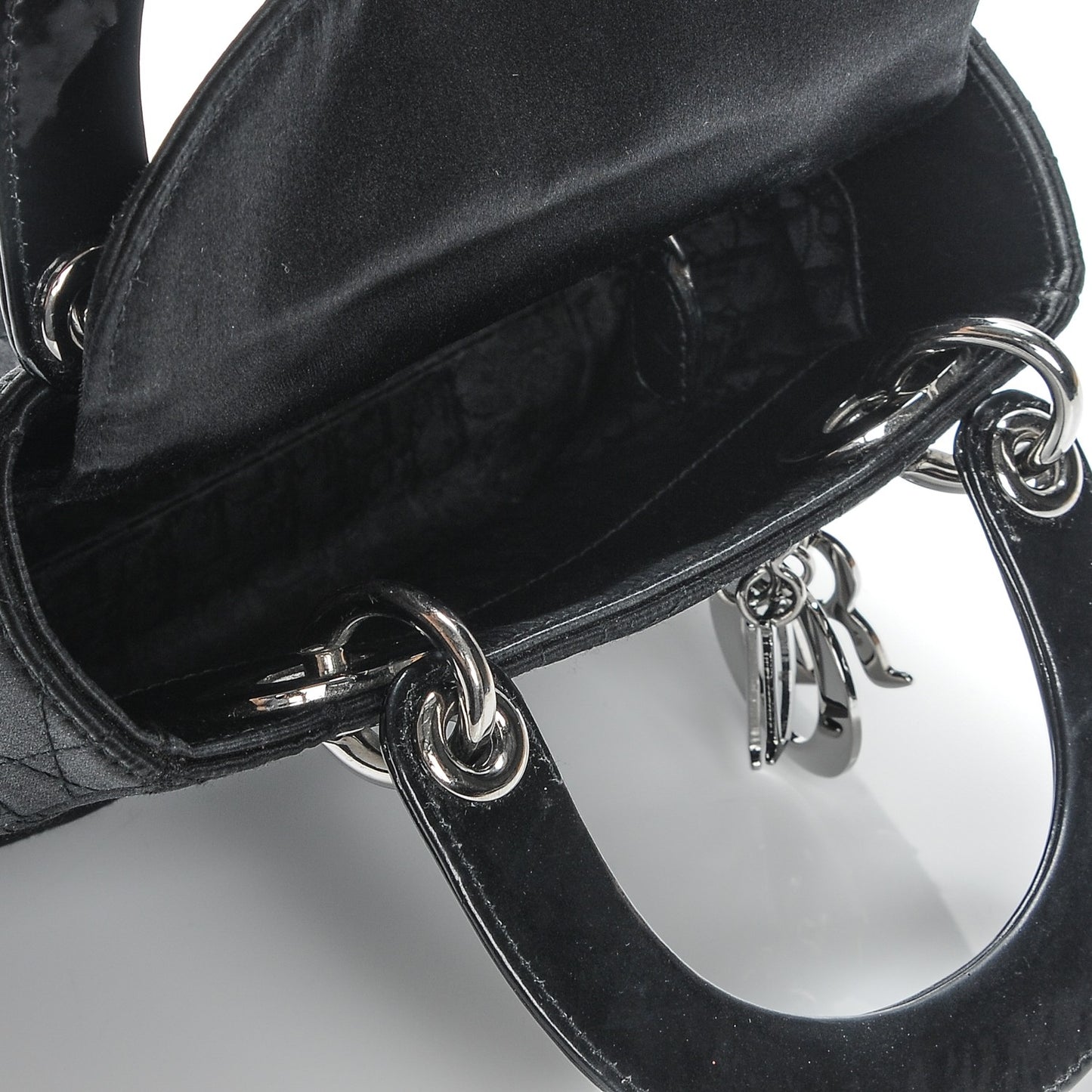 Satin Patent Cannage Mini Lady Dior Black