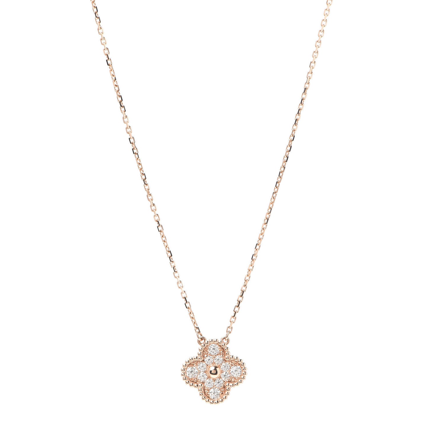 18K Rose Gold Diamond Vintage Alhambra Pendant Necklace