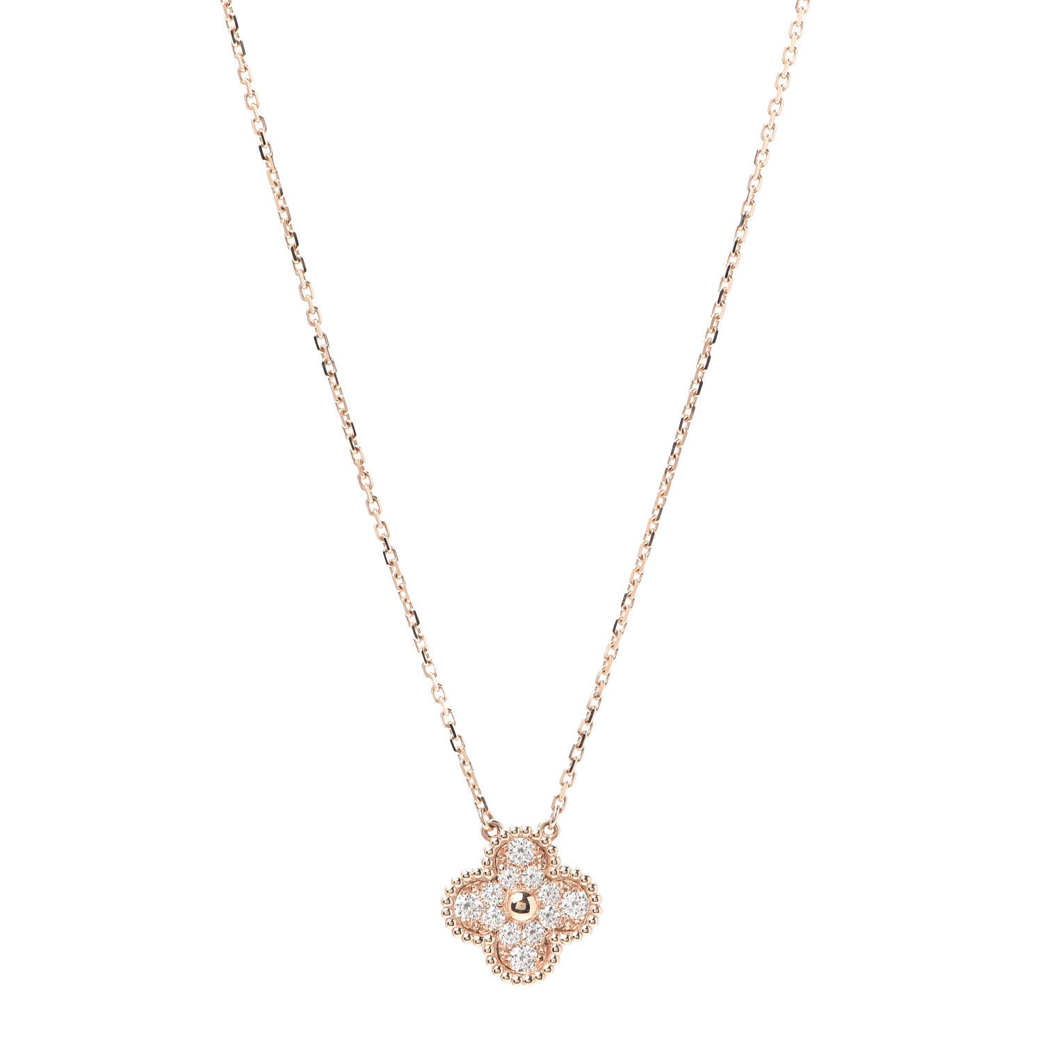 Van Cleef & Arpels 18K Rose Gold Diamond Vintage Alhambra Pendant Necklace 1 of 8