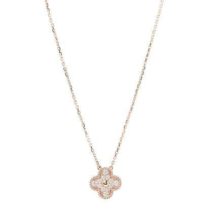 Van Cleef & Arpels 18K Rose Gold Diamond Vintage Alhambra Pendant Necklace 1 of 8