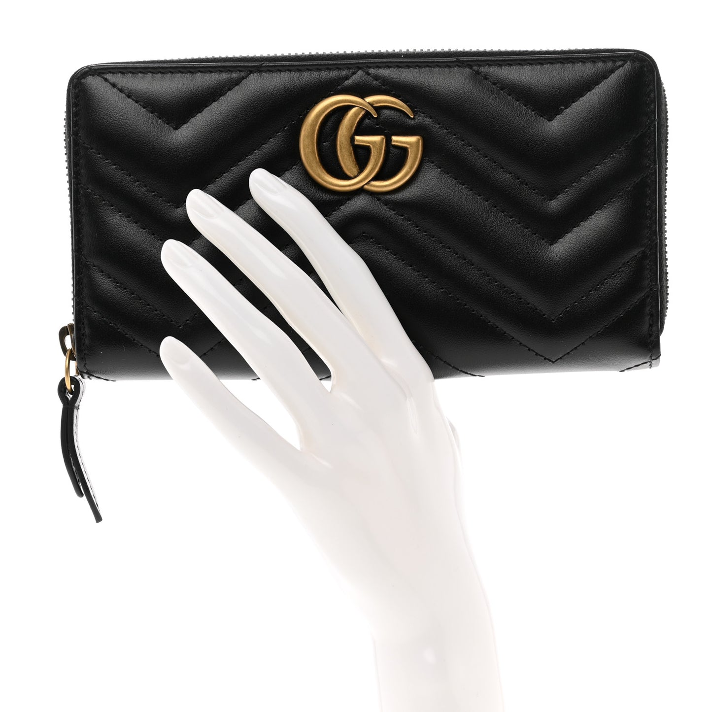 Calfskin Matelasse GG Marmont Zip Around Wallet Black