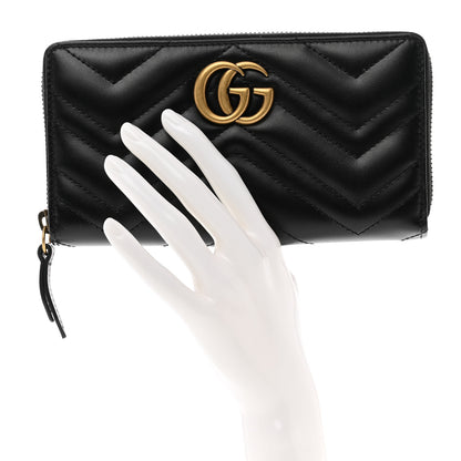 Gucci Calfskin Matelasse GG Marmont Zip Around Wallet Black 2 of 9