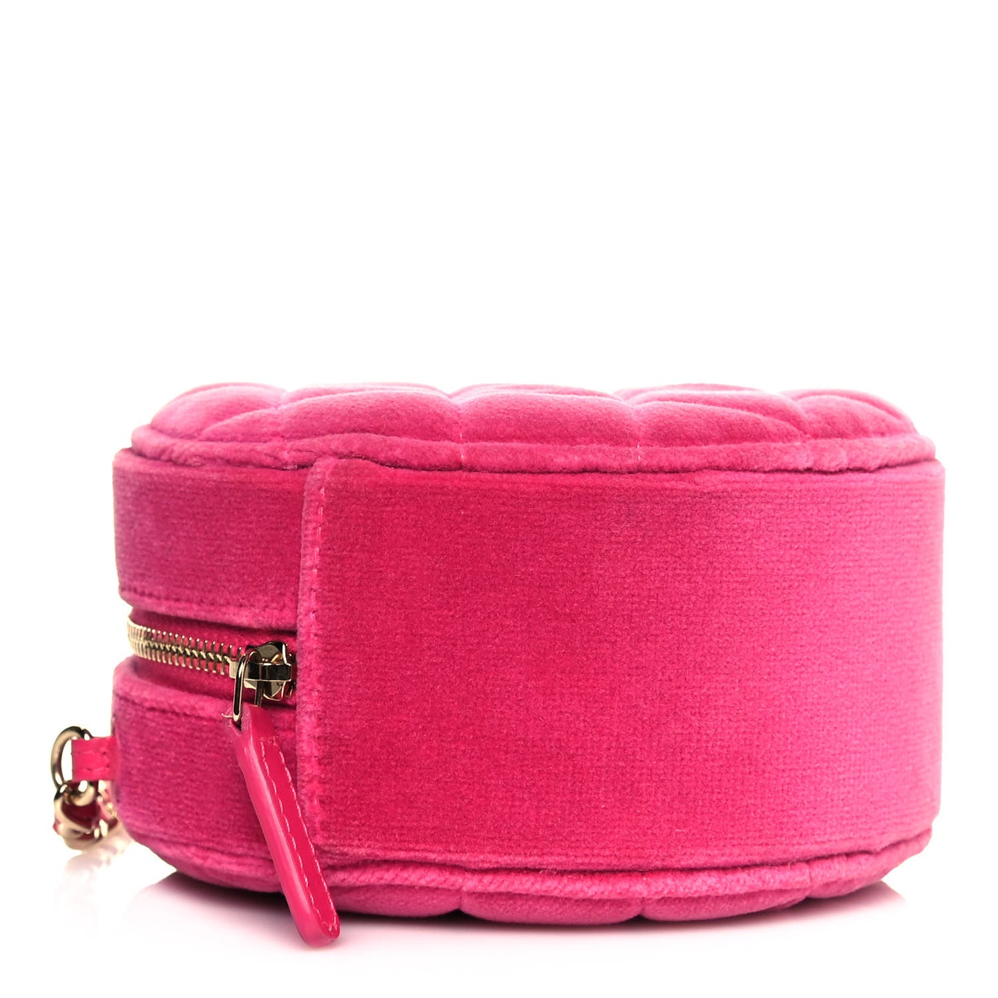 Velvet Round Quilted Pearl Crush Clutch With Chain Pink