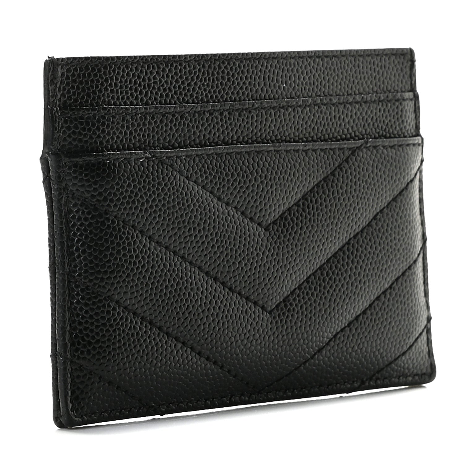 Saint Laurent Grain De Poudre Matelasse Chevron Monogram Credit Card Case Black 2 of 7